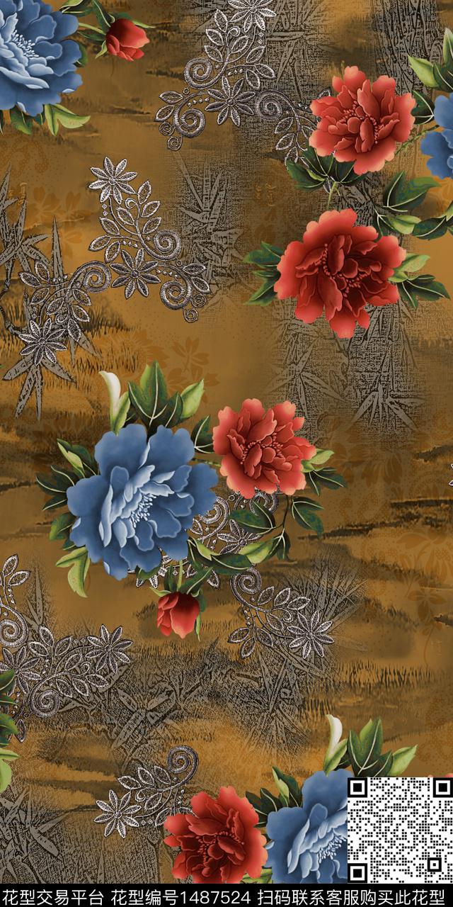 定位花扎染华亿平台民族风数码印花华亿平台下载（图片编号: 1487524） - 瓦栏（Walan）