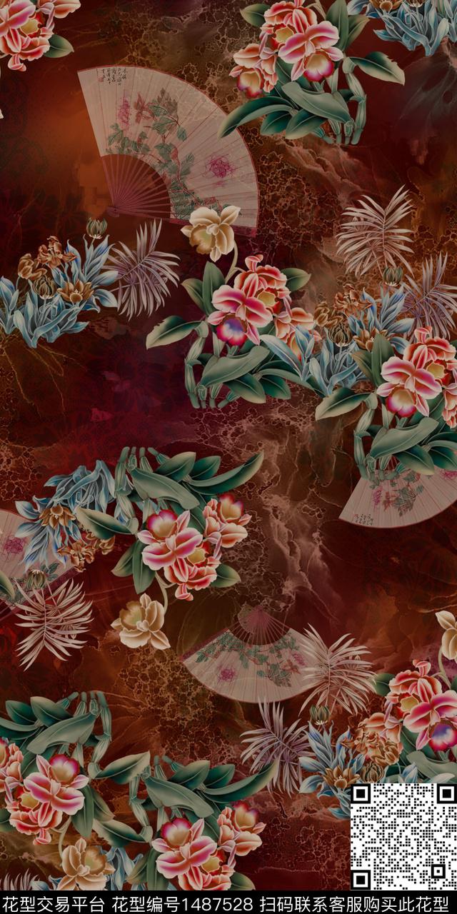 扎染华亿平台花卉大牌风数码印花华亿平台下载（图片编号: 1487528） - 瓦栏（Walan）