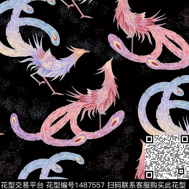 渐变凤凰手绘数码印花华亿平台下载（图片编号: 1487557） - 瓦栏（Walan）