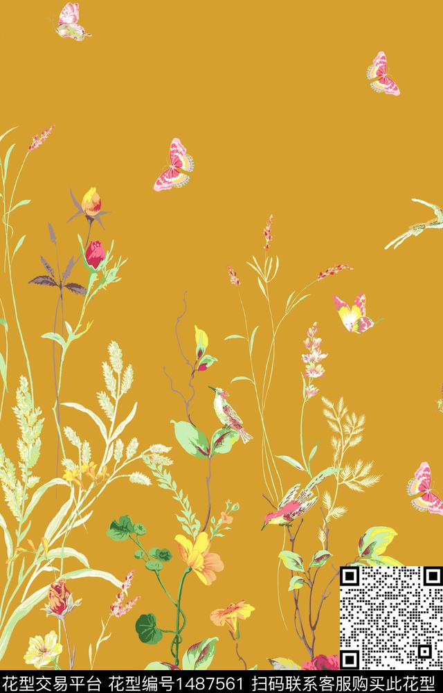 花卉蝴蝶连衣裙小碎花传统印花华亿平台下载（图片编号: 1487561） - 瓦栏（Walan）
