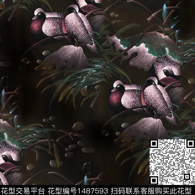 荷花香云纱旗袍数码印花华亿平台下载（图片编号: 1487593） - 瓦栏（Walan）