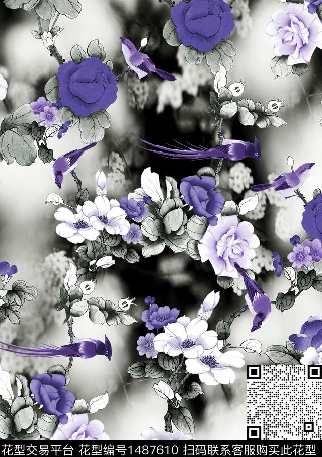 荷花香云纱旗袍数码印花华亿平台下载（图片编号: 1487610） - 瓦栏（Walan）