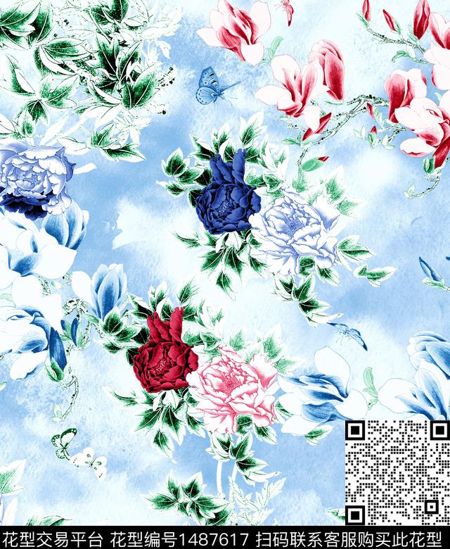 香云纱旗袍牡丹数码印花华亿平台下载（图片编号: 1487617） - 瓦栏（Walan）