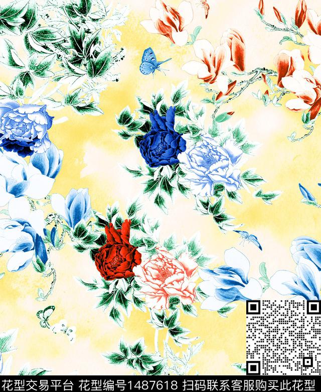 荷花香云纱旗袍数码印花华亿平台下载（图片编号: 1487618） - 瓦栏（Walan）