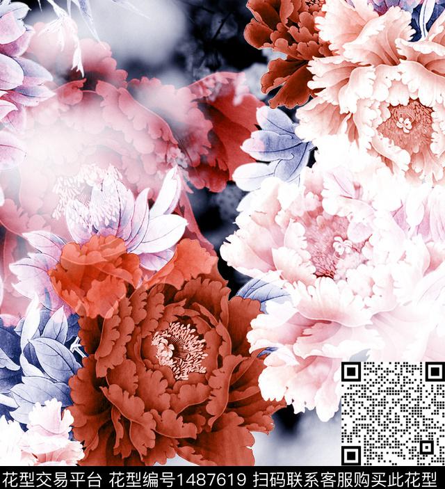 香云纱旗袍牡丹数码印花华亿平台下载（图片编号: 1487619） - 瓦栏（Walan）