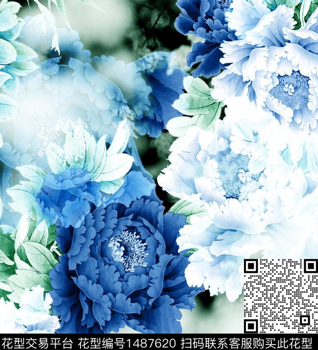 荷花香云纱旗袍数码印花华亿平台下载（图片编号: 1487620） - 瓦栏（Walan）