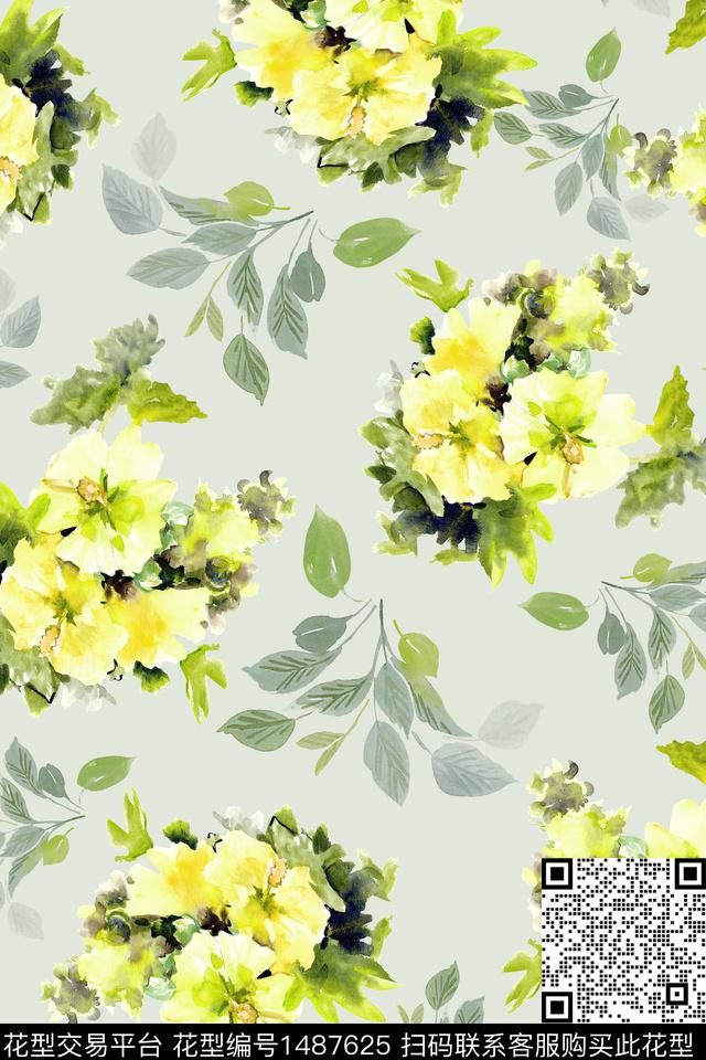 绿植树叶花卉小碎花数码印花华亿平台下载（图片编号: 1487625） - 瓦栏（Walan）