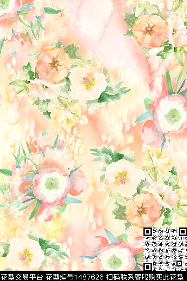 绿植树叶花卉春夏华亿平台数码印花华亿平台下载（图片编号: 1487626） - 瓦栏（Walan）