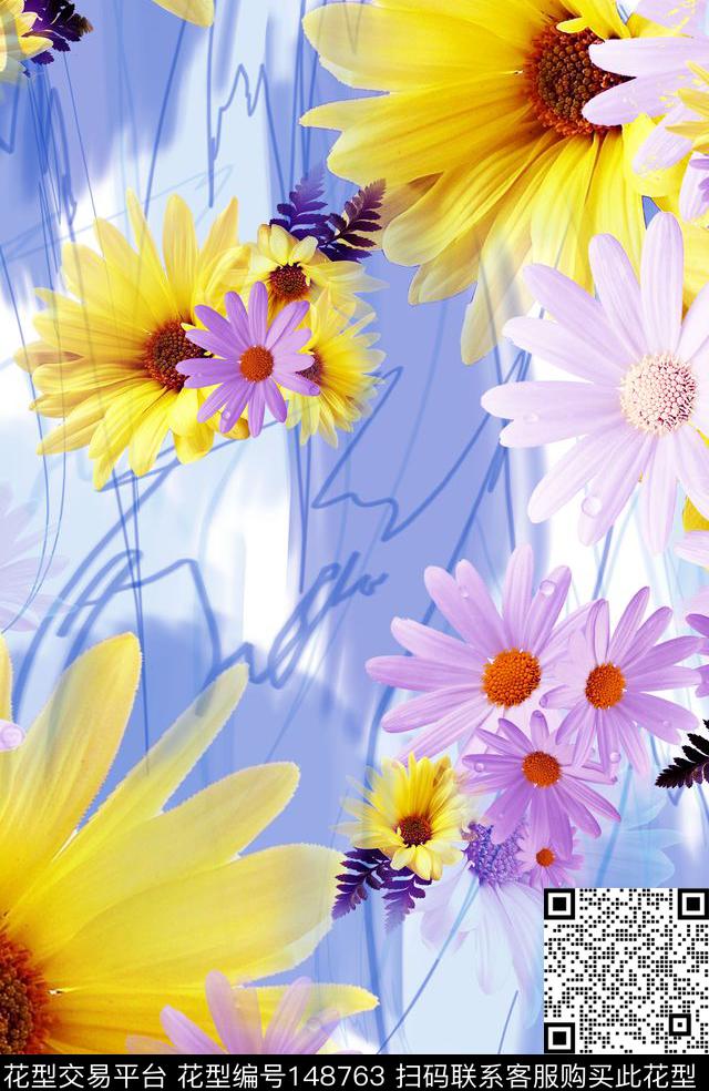 花朵明亮靓丽数码印花华亿平台下载（图片编号: 148763） - 瓦栏（Walan）
