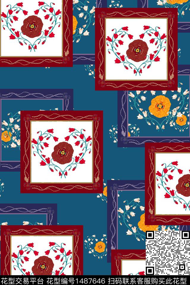 几何绿植树叶传统纹样传统印花华亿平台下载（图片编号: 1487646） - 瓦栏（Walan）