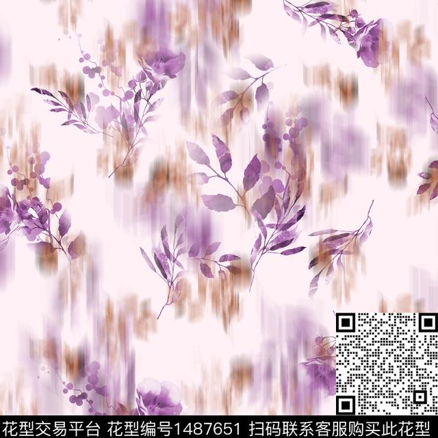 水彩绿植树叶肌理数码印花华亿平台下载（图片编号: 1487651） - 瓦栏（Walan）