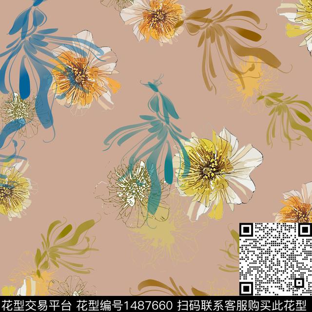 花卉凤凰小碎花传统印花华亿平台下载（图片编号: 1487660） - 瓦栏（Walan）