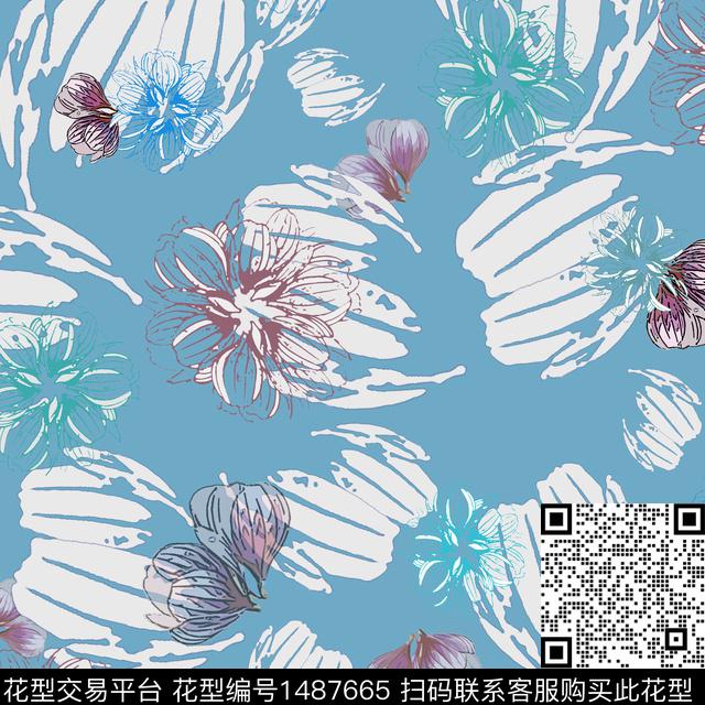 线条花卉小碎花传统印花华亿平台下载（图片编号: 1487665） - 瓦栏（Walan）