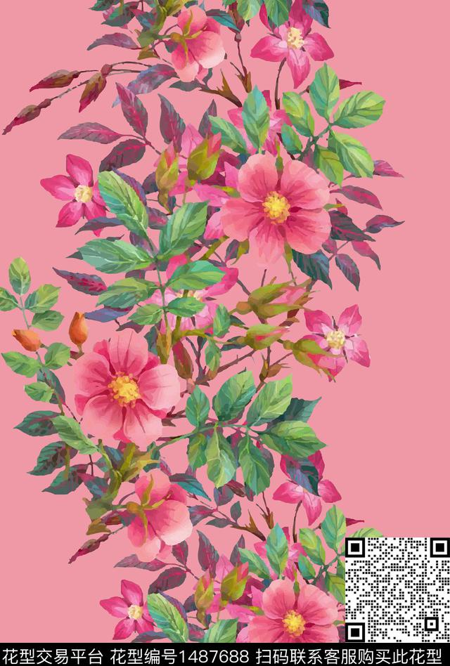 绿植树叶民族风花卉数码印花华亿平台下载（图片编号: 1487688） - 瓦栏（Walan）