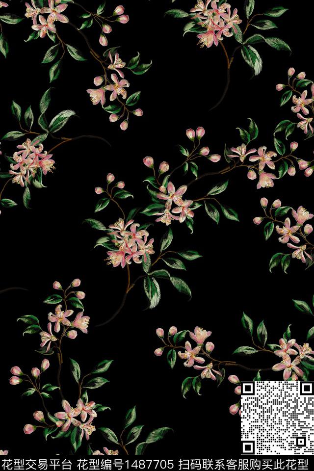 时尚花卉真丝数码印花华亿平台下载（图片编号: 1487705） - 瓦栏（Walan）