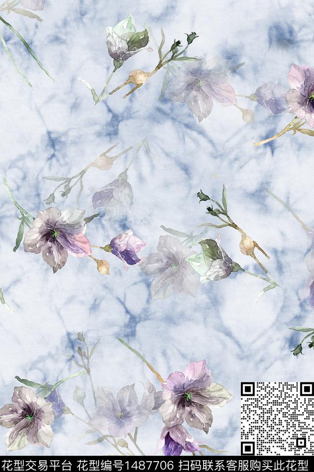 花卉小清新真丝数码印花华亿平台下载（图片编号: 1487706） - 瓦栏（Walan）