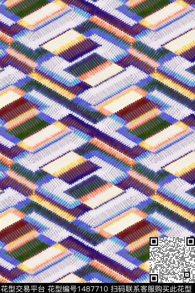 几何民族风大牌风数码印花华亿平台下载（图片编号: 1487710） - 瓦栏（Walan）