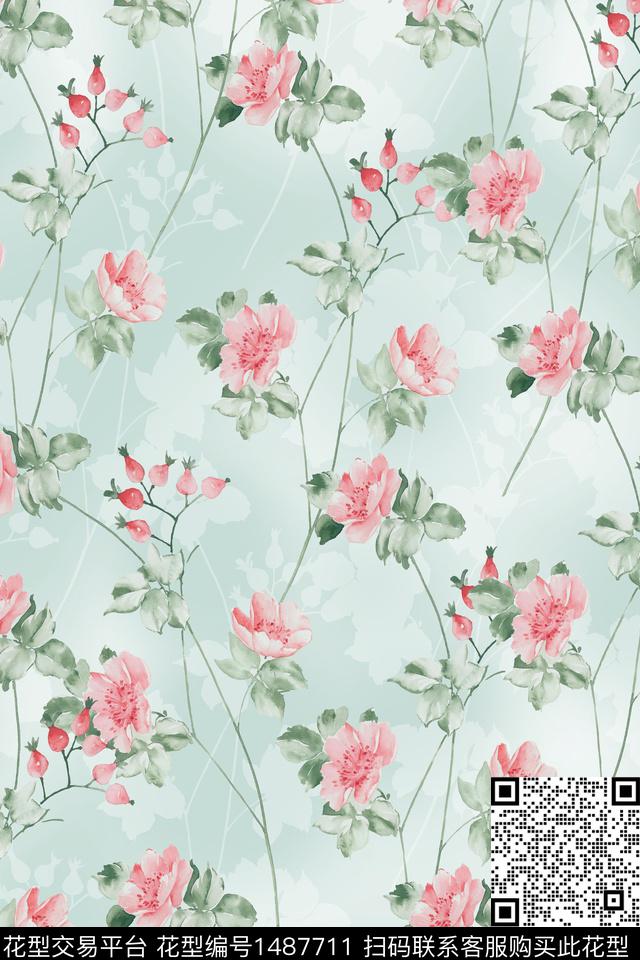 花卉小清新真丝数码印花华亿平台下载（图片编号: 1487711） - 瓦栏（Walan）