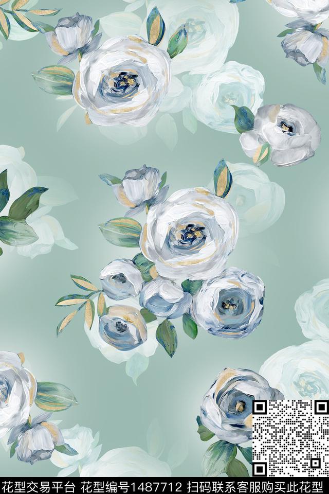 花卉小清新真丝数码印花华亿平台下载（图片编号: 1487712） - 瓦栏（Walan）