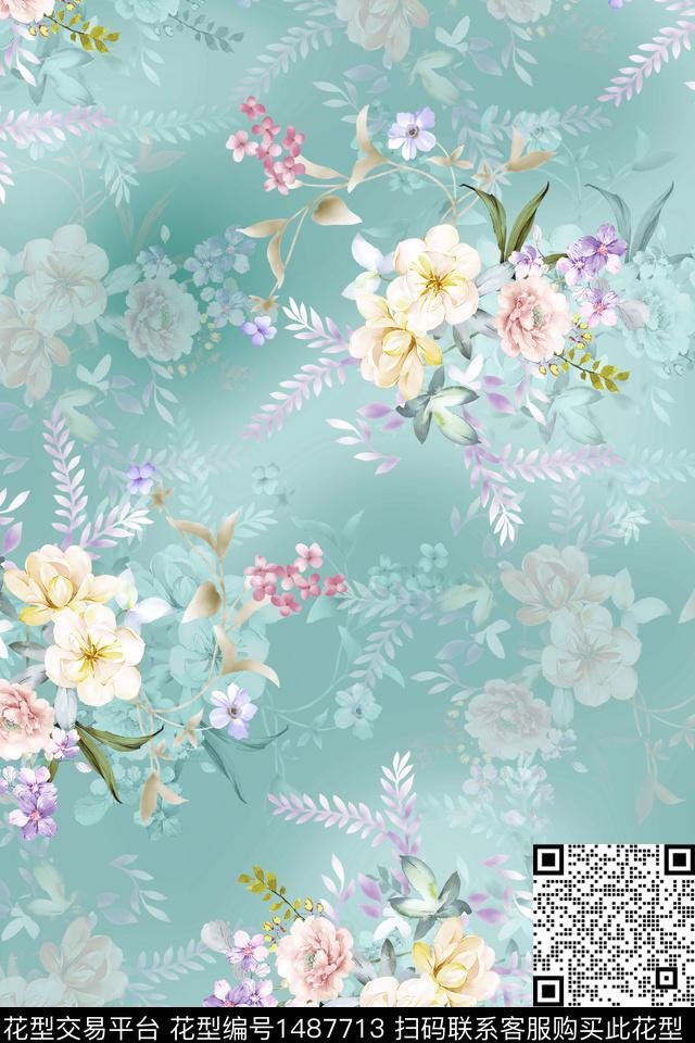 花卉小清新真丝数码印花华亿平台下载（图片编号: 1487713） - 瓦栏（Walan）