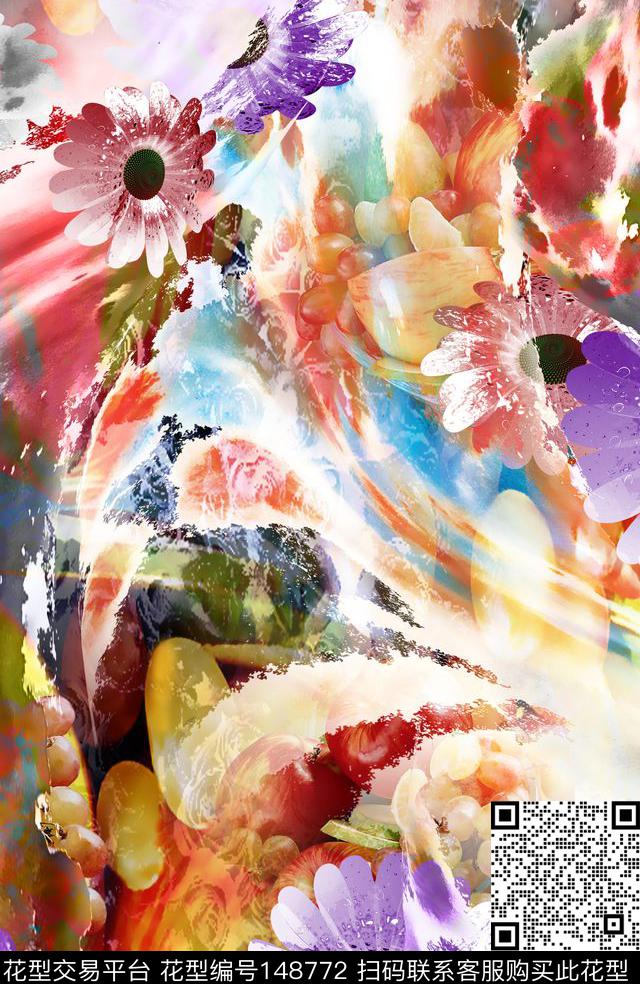 肌理感斑驳花卉数码印花华亿平台下载（图片编号: 148772） - 瓦栏（Walan）