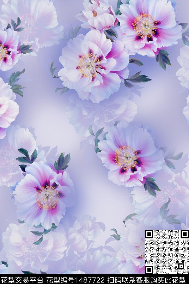 花卉小清新真丝数码印花华亿平台下载（图片编号: 1487722） - 瓦栏（Walan）