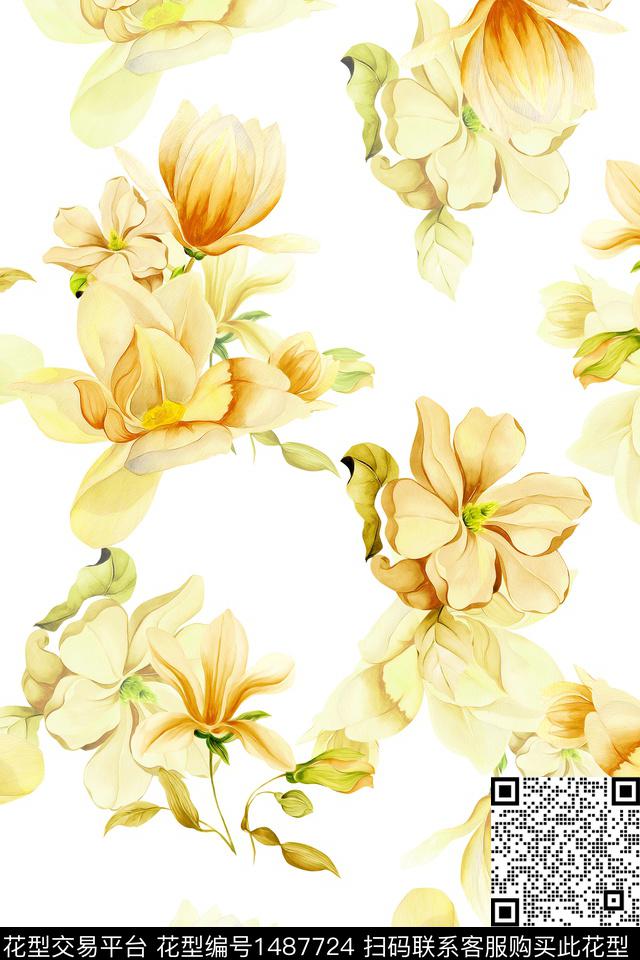 花卉小清新真丝数码印花华亿平台下载（图片编号: 1487724） - 瓦栏（Walan）