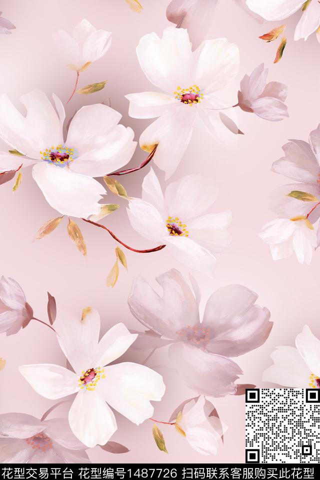 花卉大牌风小清新数码印花华亿平台下载（图片编号: 1487726） - 瓦栏（Walan）
