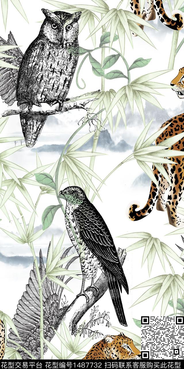 动物花卉竹子水墨风景数码印花华亿平台下载（图片编号: 1487732） - 瓦栏（Walan）