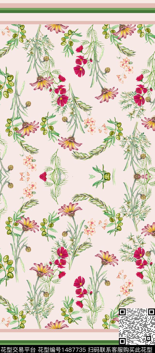 民族风手绘花卉满版散花数码印花华亿平台下载（图片编号: 1487735） - 瓦栏（Walan）