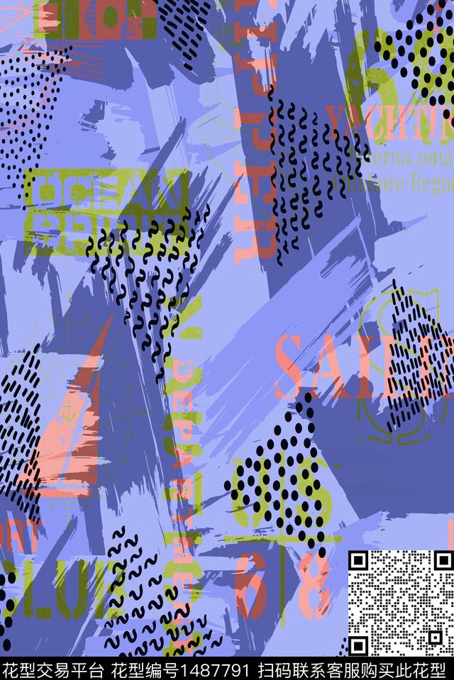 几何字母抽象数码印花华亿平台下载（图片编号: 1487791） - 瓦栏（Walan）