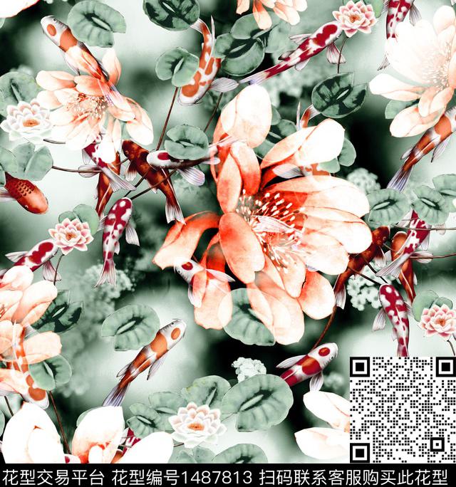 水墨风香云纱旗袍数码印花华亿平台下载（图片编号: 1487813） - 瓦栏（Walan）