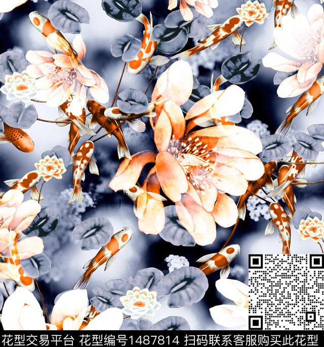 水墨风香云纱旗袍数码印花华亿平台下载（图片编号: 1487814） - 瓦栏（Walan）