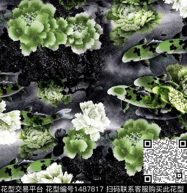 水墨风香云纱旗袍数码印花华亿平台下载（图片编号: 1487817） - 瓦栏（Walan）