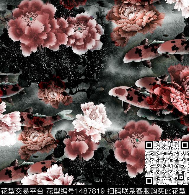 水墨风香云纱旗袍数码印花华亿平台下载（图片编号: 1487819） - 瓦栏（Walan）