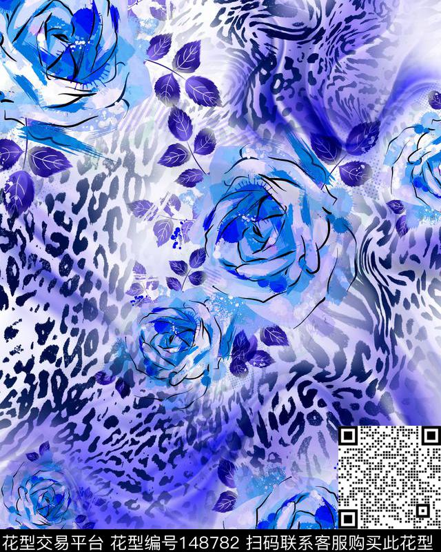 蓝色妖姬蓝色花数码印花华亿平台下载（图片编号: 148782） - 瓦栏（Walan）