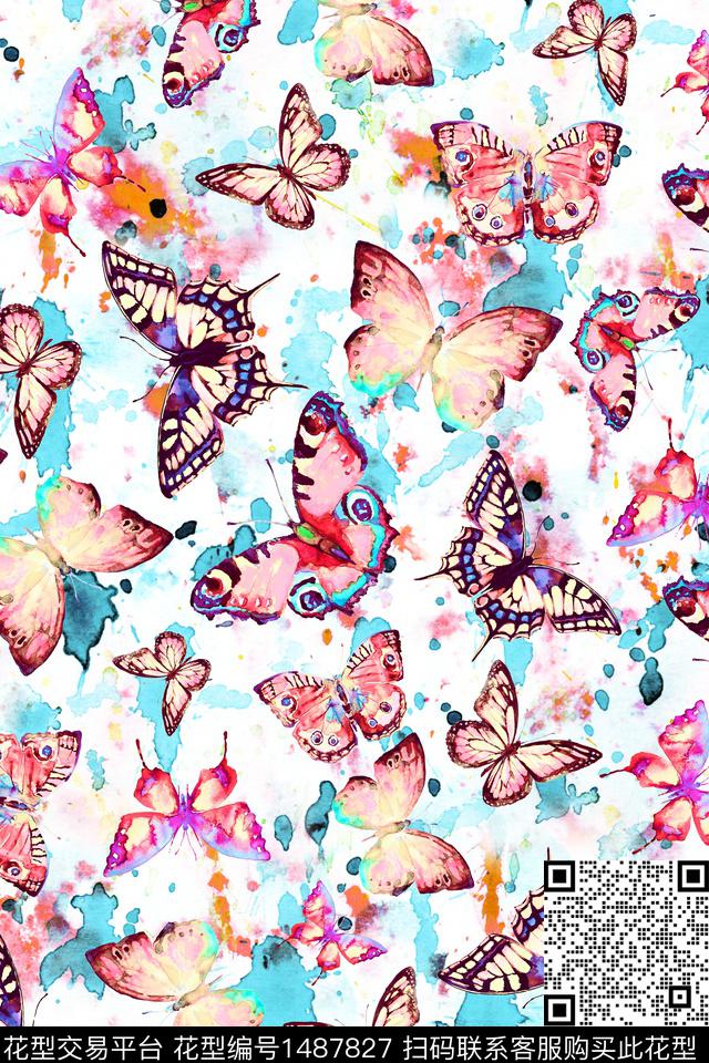 水彩昆虫蝴蝶数码印花华亿平台下载（图片编号: 1487827） - 瓦栏（Walan）