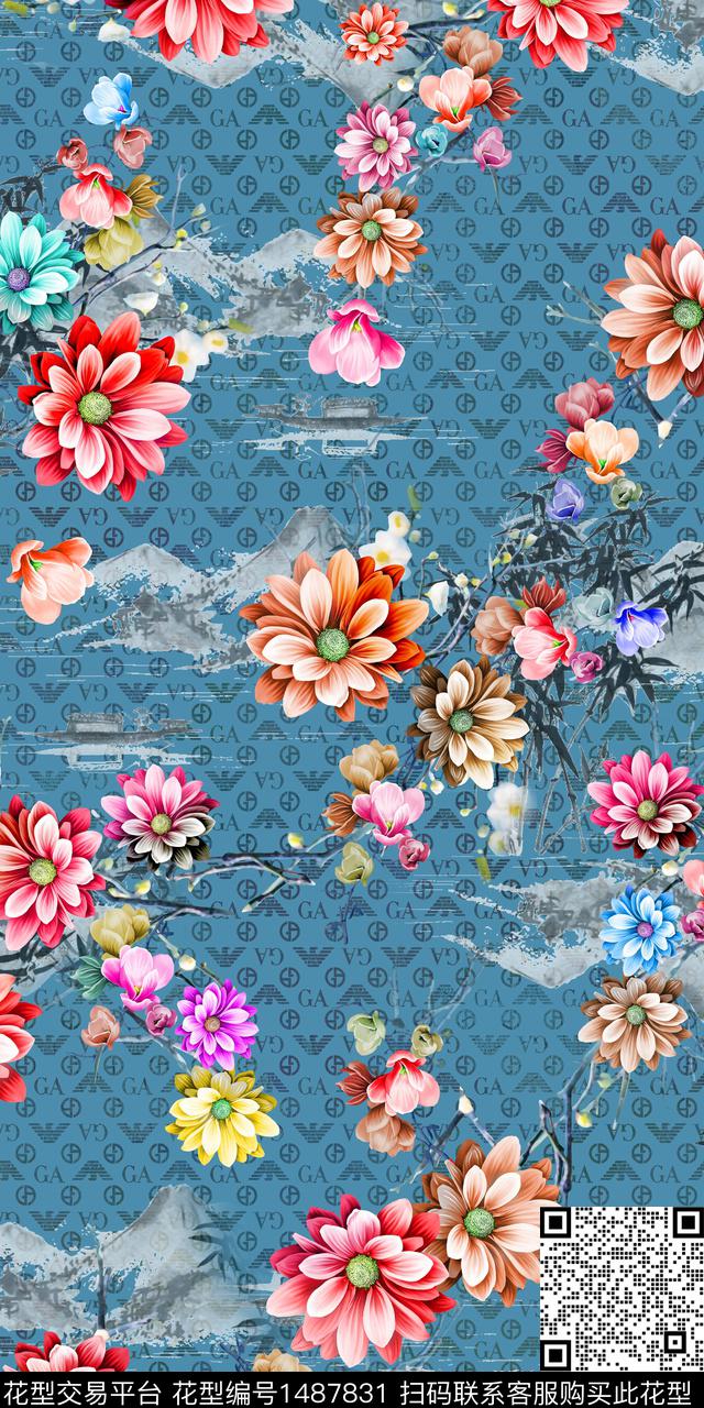 定位花扎染华亿平台民族风数码印花华亿平台下载（图片编号: 1487831） - 瓦栏（Walan）