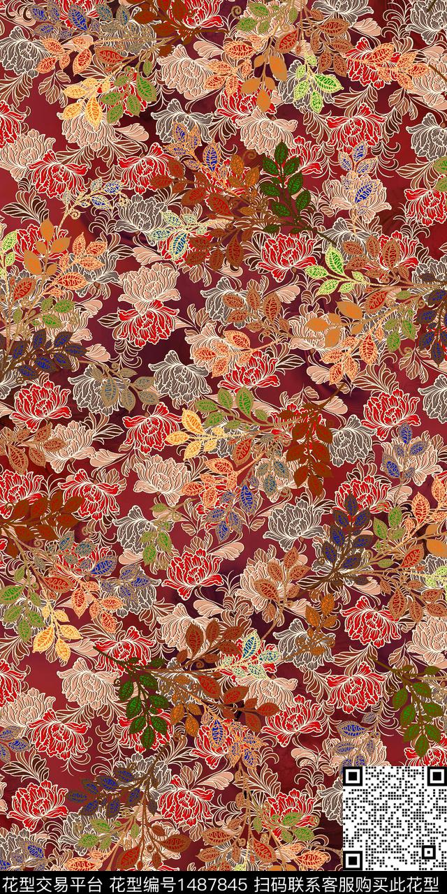 定位花扎染华亿平台民族风数码印花华亿平台下载（图片编号: 1487845） - 瓦栏（Walan）