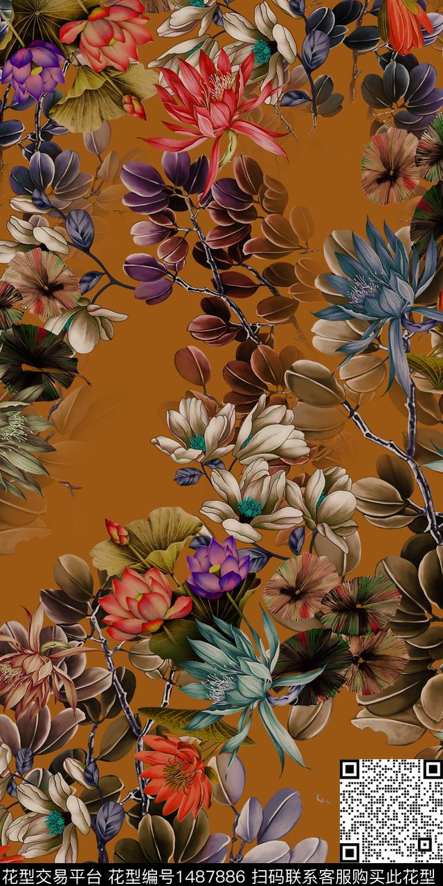 定位花扎染华亿平台民族风数码印花华亿平台下载（图片编号: 1487886） - 瓦栏（Walan）