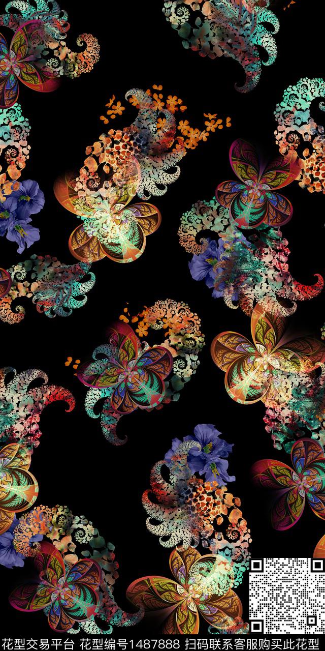 定位花扎染华亿平台民族风数码印花华亿平台下载（图片编号: 1487888） - 瓦栏（Walan）