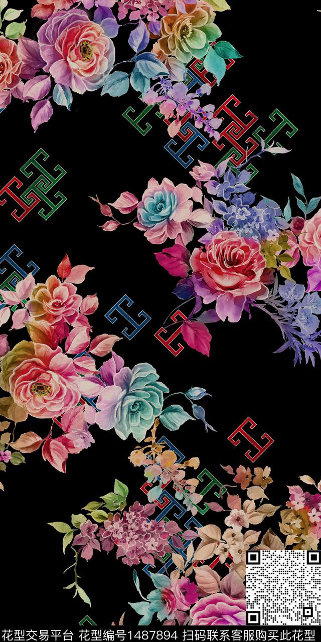 定位花扎染华亿平台民族风数码印花华亿平台下载（图片编号: 1487894） - 瓦栏（Walan）