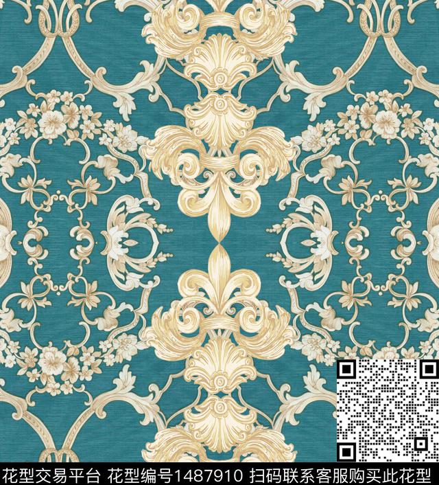 欧式定位花民族风古典花纹数码印花华亿平台下载（图片编号: 1487910） - 瓦栏（Walan）