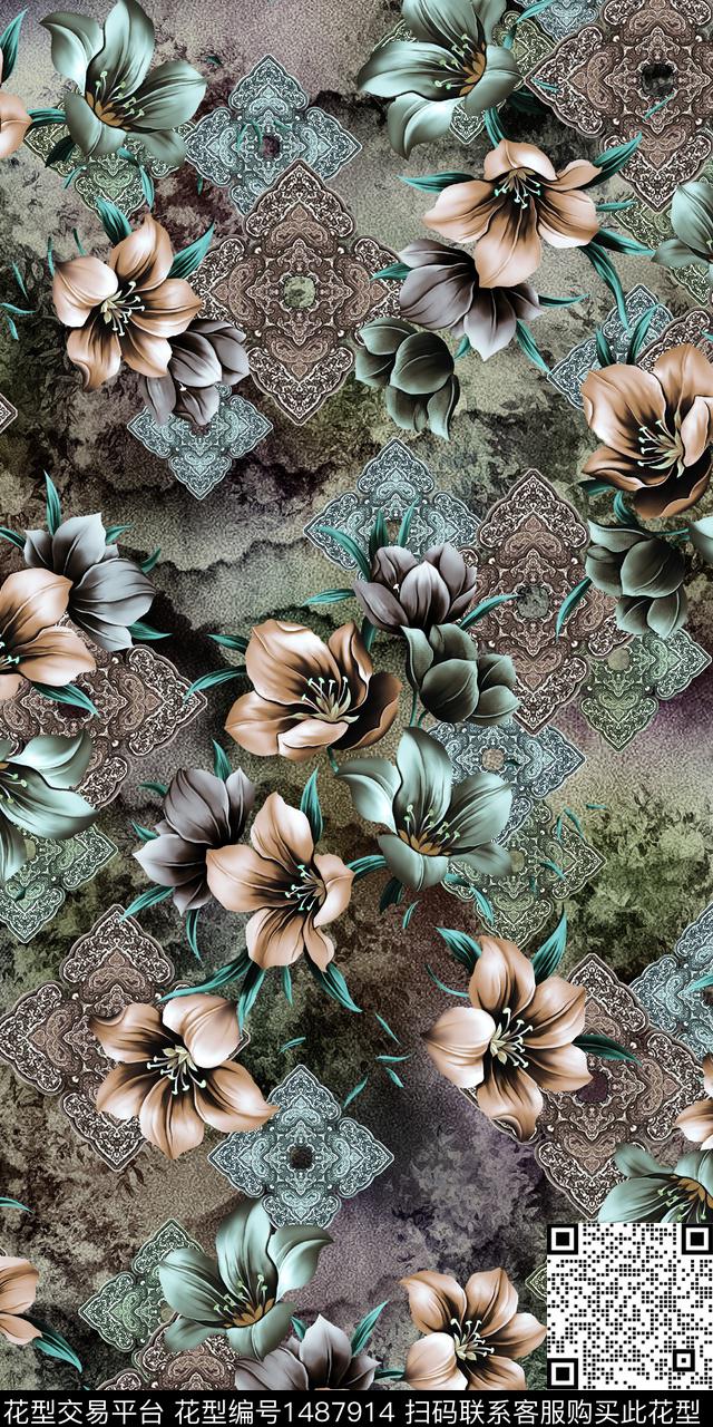 定位花扎染华亿平台民族风数码印花华亿平台下载（图片编号: 1487914） - 瓦栏（Walan）