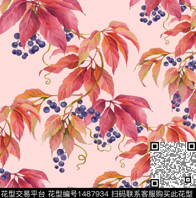 绿植树叶民族风花卉数码印花华亿平台下载（图片编号: 1487934） - 瓦栏（Walan）