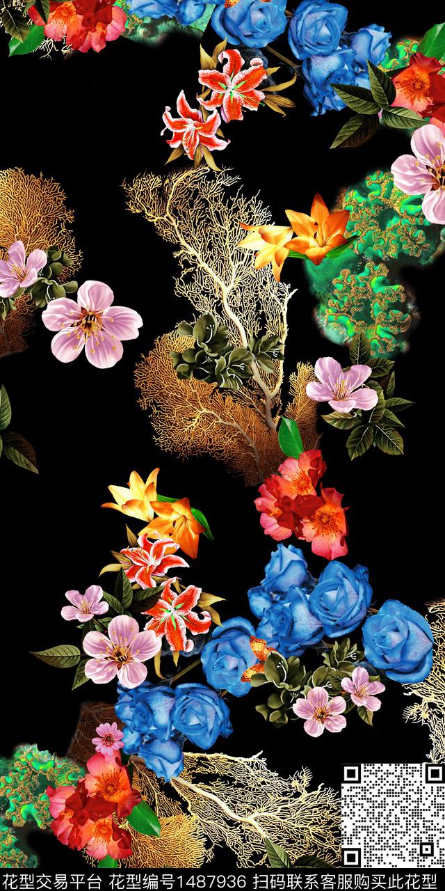 定位花扎染华亿平台民族风数码印花华亿平台下载（图片编号: 1487936） - 瓦栏（Walan）