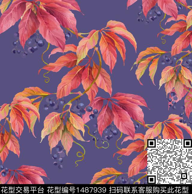 绿植树叶定位花民族风数码印花华亿平台下载（图片编号: 1487939） - 瓦栏（Walan）