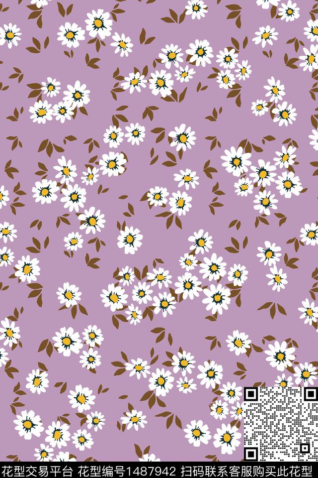 花卉大牌风小雏菊传统印花华亿平台下载（图片编号: 1487942） - 瓦栏（Walan）