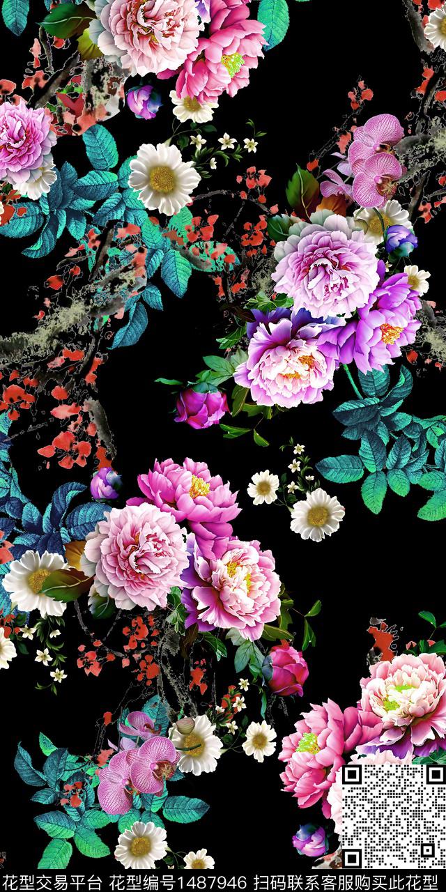 扎染华亿平台民族风花卉数码印花华亿平台下载（图片编号: 1487946） - 瓦栏（Walan）