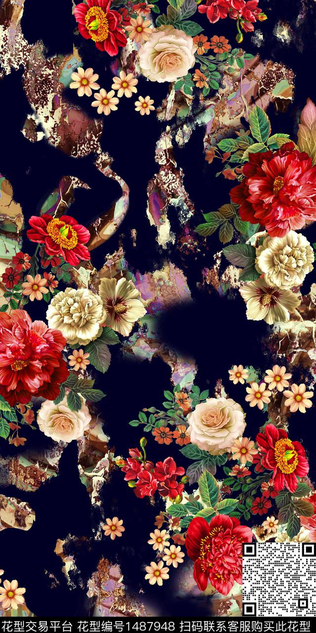 定位花扎染华亿平台民族风数码印花华亿平台下载（图片编号: 1487948） - 瓦栏（Walan）